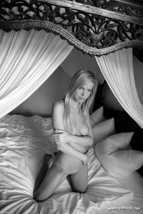 Сексапильная девушка голая на кровати с палантином